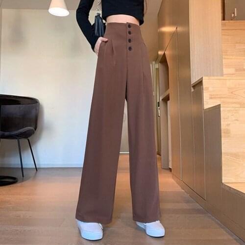 Fashion Chiffon Loose Wide Leg Pants Women Streetwear High Waist Trousers New Arrival Casual Single Breasted Long Pants Bottoms