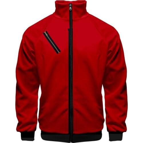 La Casa De Papel Money Heist Mens Jacket Slim Stand Collar Zipper Jacket Mens Tracksuits Streetwear Hip Hop Hoodie Cosplay