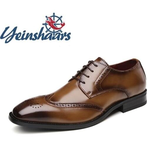 Men Dress Shoes Genuine Leather Oxford For Men Brand Mens Footwear Fashion Luxury Brogue Shoes High Quality Business Formal Shoe