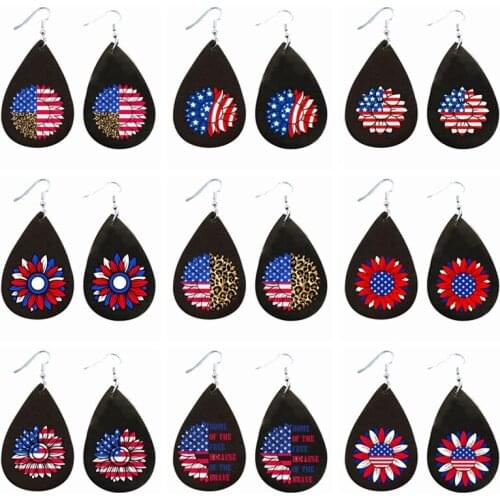 New ! Fashion 4Th of July Earrings With Sunflower Print Usa Flag Earrings