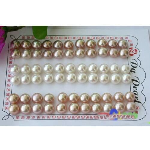 New Arrival Favorite Pearl Jewelry 30Pair 9mm White Pink Genuine Freshwater Pearls S925 Silver Stud Earrings Fine Lady Gift