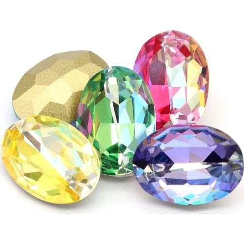 XIAOPU Laser Oval Glittery Sparkly K9 Glass Loose Rhinestones Pointback Strass Crystal Glue on Clothing Crafts DIY Jewelries