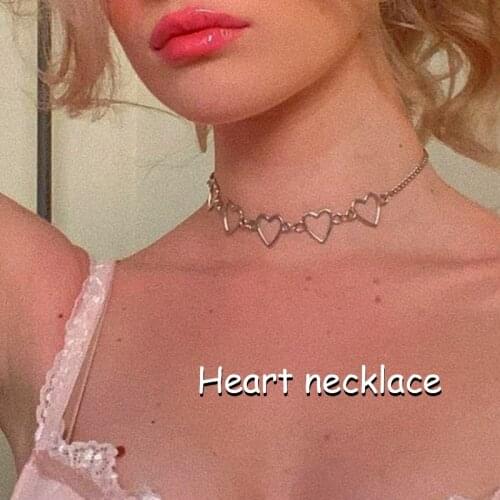 Egirl Aesthetic Metal Heart Choker Necklace for Women Y2K Jewelry Charm Vintage Fashion INS Necklace 90s Style Friends Gifts