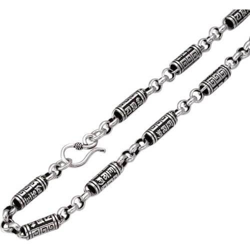 BOCAI S925 Sterling Silver Charm Necklace 2021 Popular Six Syllable Mantra Jewelry Pure Argentum Amulet for Men Women