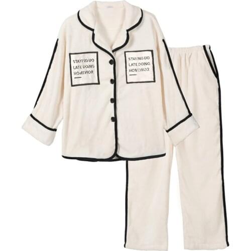 Pyjama Femme Letter Flannel Couple Pajamas Set Women Winter Thickened Warm Sleepwear Coral Fleece Mens Large Size Home Suit