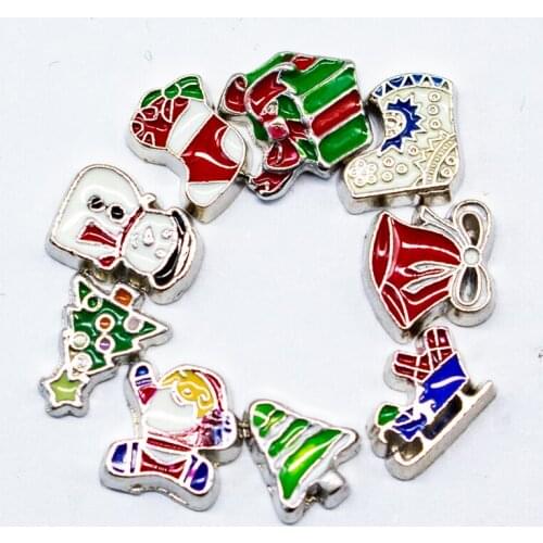 Alloy charms Christmas Tree Enamel Floating Charms Christmas series Mix 10pcs/lot For Glass Floating Lockets DIY Jewelry