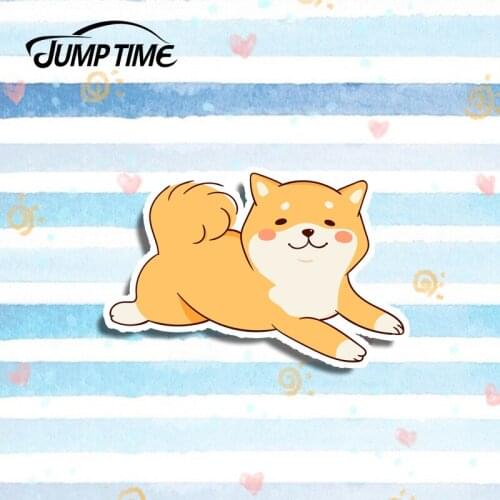 Jump Time 13cm x 8.4cm Cartoon Shiba Inu Vinyl Stickers Puppy Sticker For Laptop Travel Luggage Waterproof Car Accessories