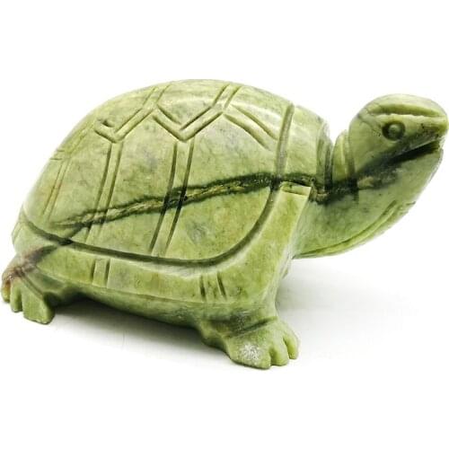 Hand Carved Natural Xiuyan Jade Tortoise Figurine Quartz Animal Serpentine Jasper Cuckold Healing Crystal Stone Home Decoration