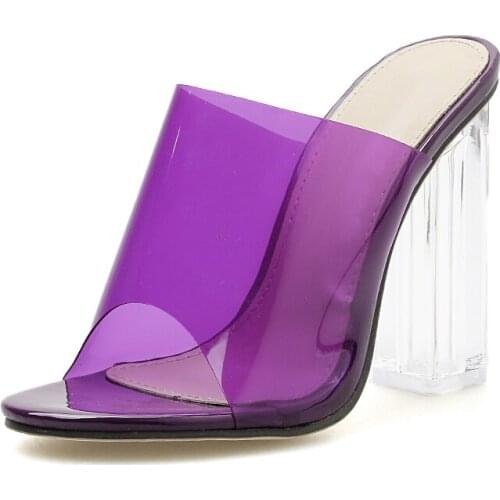 Turritopsis nutricula Summer shoes woman open toe heels sandals Transparent Square high heels sandals women wedge slipper