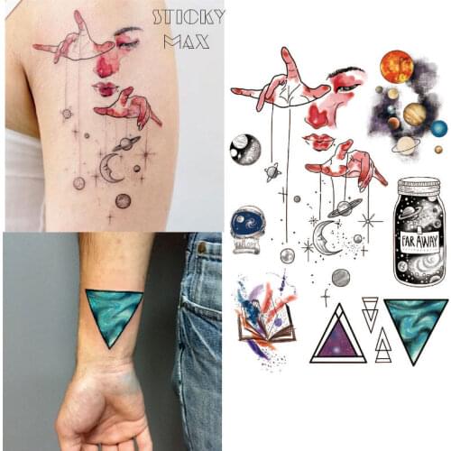 W15 1 Piece Outer Space Universe Temporary Tattoo with Space Geometric, Planet, Astronaut Pattern body paint Tattoos