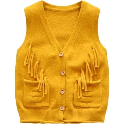 Baby Girl Vest Tops Fashion Tassel Pocket Toddler Kids Clothes Waistcoat Knitting Jacket 2019 Autumn Children Clothing Vest New