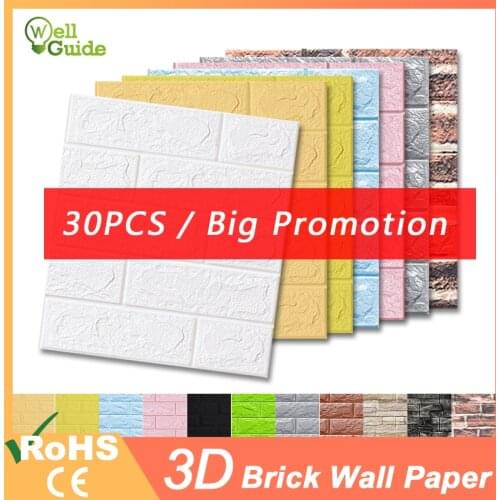 10/20/30Pcs Self-Adhesive 3D WallSticker DIY Waterproof Foam Brick paper Kids Room Kitchen Roof Ceiling Background Wall paper