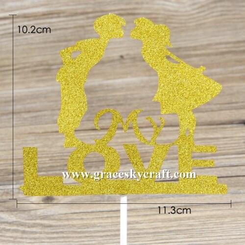 10pcs free shipping Glitter gold Wedding Cake Toppers picks Boy and Girl Design Wedding Party Favors Cake Decoration