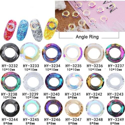 10pcs/lot, Doughnut Shapes Nail Art 3d Angle Rings Multicolored Crystals Iridescent Rainbow Colors Nail Tips Decorations
