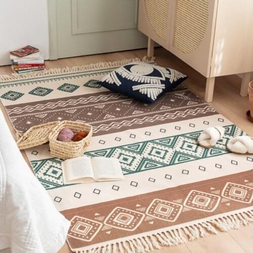 100% Cotton handmade floor mat 120x170cm Bohemia style Runner Tassels Design Handmade Area Rug Living room/Entryway Mat