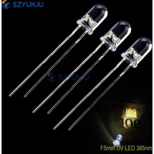 100PCS 2pin Round UV LED Lamp Ultra Violet UV 5mm Purple 365nm CLEAR Purple light