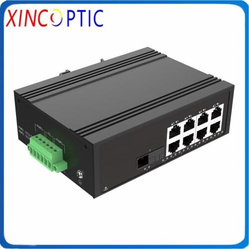 1Dual Fiber 1000M+8RJ45 10/100M,SM 1310nm,20km,SC,100Base-TX 8 Port Unmanaged Industrial Switch with 1 1000Base FX