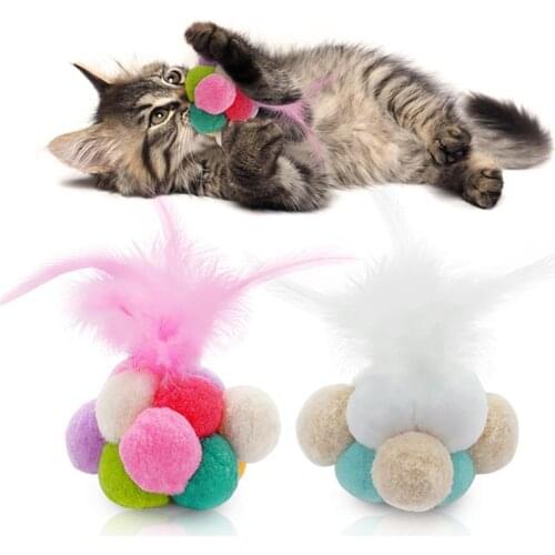 2Pcs/Set Funny Cat Ball Toys Cat Interactive Bell Pompom Toy Cat Feather Toy Cat Play Ball Pet Supplies