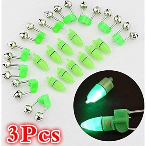 3Pcs Double Twin Bells Tip Clip On Fishing Rod Tackle Fishing LED Flash Light Night Electronic Fishing Bite Alarm Finder Lamp