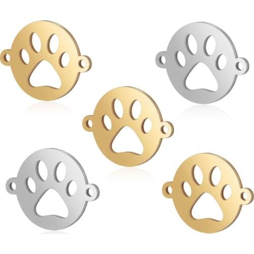 5Pcs 100% Stainless Steel Dog Cat Animal Paw Print Charm Connector Claw Pendant DIY For Jewelry Making Handmade Wholesales