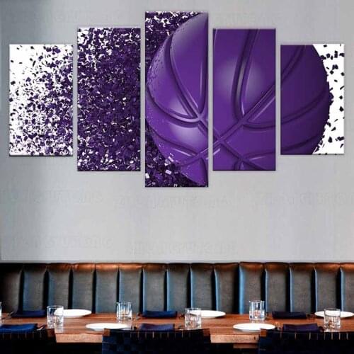 HD Printed 5 Piece Canvas Art Purple Basketball Painting Gym Wall Pictures Decoration Modular Painting with frame