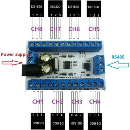8ch Ds18b20 Rs485 Modbus Rtu Temperature Control Sensor Remote Digital Module