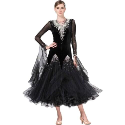 B-1762 High-end luxuriant ballroom dance dresses competition women, ballroom dance dresses black for sale