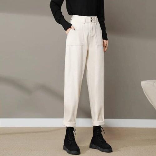 Loose Autumn Winter Jeans Women High Waist Velvet Harem Straight Denim Trousers New Thick Stretch Fleece Vintage Korean Pants