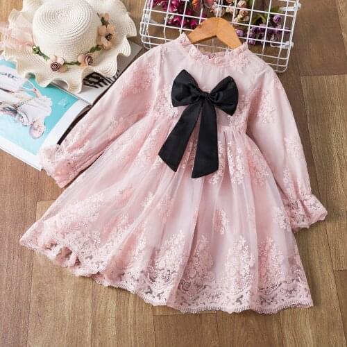 Kid Lace Dress Girl Embroidery Birthday Bow Gown Christmas Vestidos Wedding Evening Costume Baby Girl Autumn&Winter Causal Dress