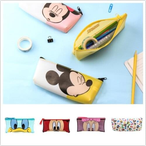 Disney Mickey Minnie Student Cartoon Transparent Stationery Pencil Case Donald Duck Large-capacity Zipper Storage Pencil Case