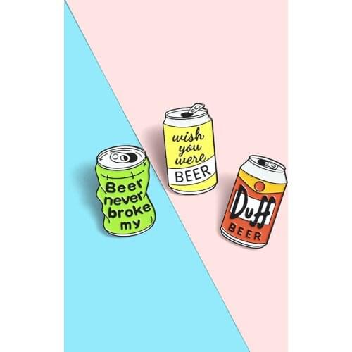 Beer Can Enamel Pin Custom Duff Beer Brooch Bag Clothes Lapel Pin Wish you were beer Badge TV Jewelry Gift for Fans Friends