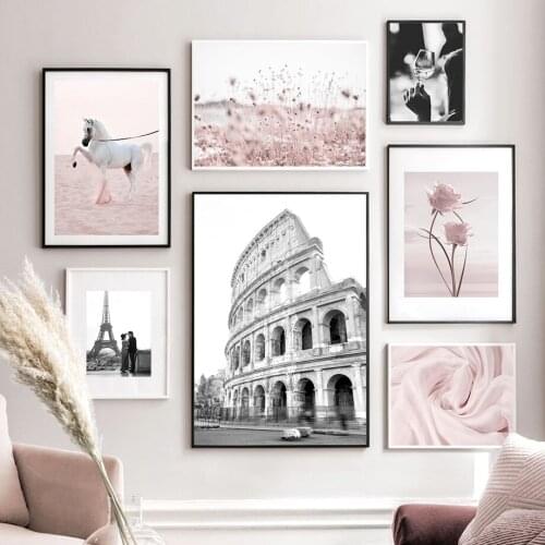 Flavian Amphitheatre Paris Tower Rose Wall Art Canvas Painting Nordic Posters And Prints Wall Pictures For Living Room Decor