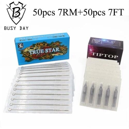 7RM+7FT) 50pcs True star Tattoo Needles & 50pcs TIP TOP Tattoo Tips for Tattoo Machine Gun free shipping