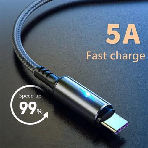 LED Indicator Cable 5A Fast Charging For Huawei Mate 40 Samsung Xiaomi Android Mobile Phone Micro USB Type C Cable Wire Cord 2M