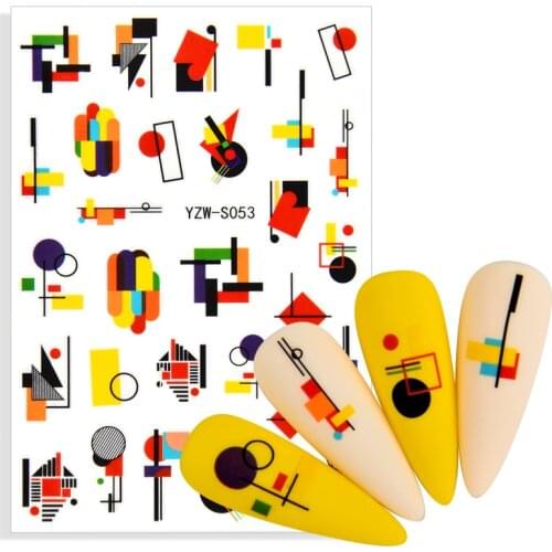 Colorful Geometric Pattern Designs Nail Stickers 3D Adhesive Sliders for Nails Decorations Decals Manicure Wraps