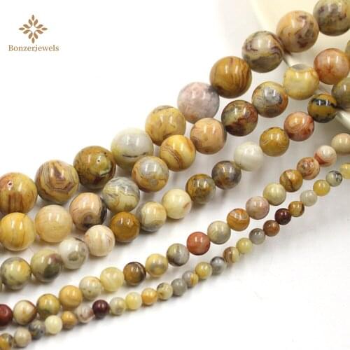 Natural Stone Yellow Crazy Lace Agates Semiprecious Round Loose Beads For Bracelets Necklaces Jewelry Making 4 6 8 10 12MM
