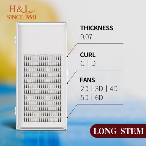 H&L SINCE 1990 0.07 mm Thickness2D 3D 4D 5D 6D Premade Volume Fans Premade Fan Long Stem Eyelash Extension Premade Fans