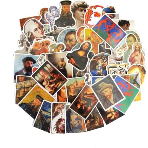 50PCS Famous painting stickers Van Gogh Oil Painting Pattern Mona Lisa world masterpiece cool laptop decoration sticker