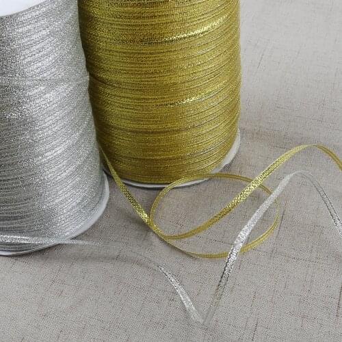 Wholesale 20Yards 3MM Gold/Silver Glitter Metallic Satin Ribbons Festive Decoration Ribbons For Jewelry Ribbon Accessories