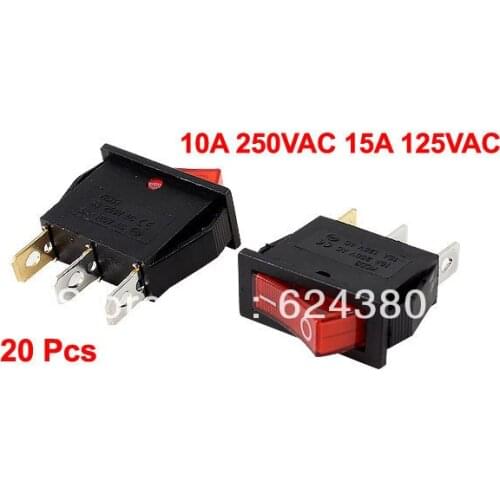 AC 250V/10A 125V/15A Red Signal Light On/Off 2 Position SPST 1P1T Boat Rocker Switch x 20 Pcs
