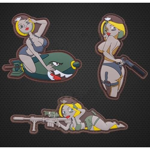 Fly Bomb Gun Sexy 3D PVC Rubber Girl Patch Tactical Military Badges Clothes Decorative Patches Combat Appliques Hook Back