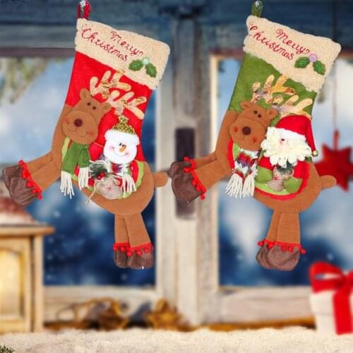 1 Pcs Christmas Decoration Socks Ornaments Pendant Cartoon Snowman New Year Candy Bag Gift New Year