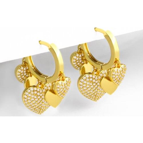 FLOLA Gold Vermeil Heart Charms Hoop Earrings For Women CZ Micro Pave Huggies Drop Earrings Hanging Women Jewelry Gifts ersw59
