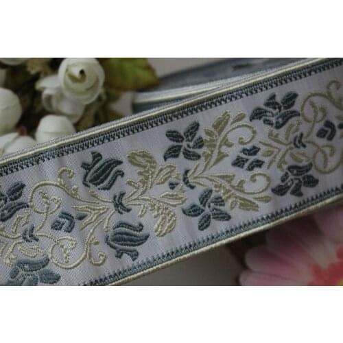 5yards/lot wide 6cm Woven Jacquard Ribbon white background blue flowers pattern curtain and clothing accessory LS-4048