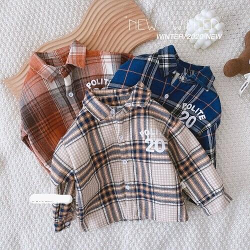 Baby Boys Plus Velvet Shirts 2020 Winter New Korean Kids Fashion Plaid Blouse Casual Thicken Warm Shirt Jacket For Boy 1-6 Years