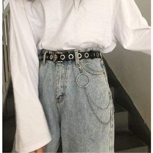 Explosive Ins Ring Female Student Youth Belt Chain Punk Style Hollow Eye Decoration Ring Concave Shape Rivet Belt Sells Well2021