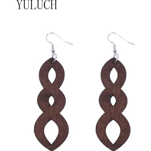 YULUCH Women Wood Geometric Hollow Pendant Earrings Girls Art Simple Accessories Elegant Birthday Gift Jewelry Wooden Earrings