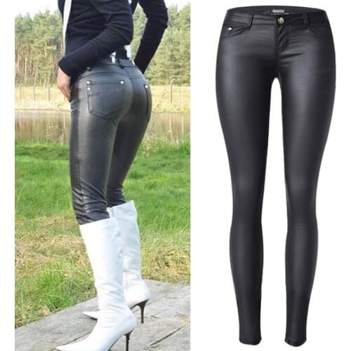 Women Low Waist Faux Pu Leather Pants Punk Gothic Lady Skinny Pencil Trousers Sexy Stretch Legging Slim Fit Plus Size street