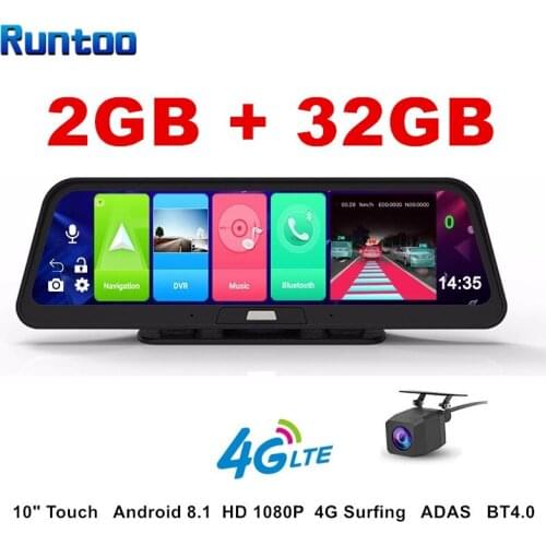 10" 4G Car DVR Dashboard Camera WIFI Android 8.1 ADAS GPS Full HD 1080P IPS Dash Cam Dual Lens Auot Video Recorders Night Vision