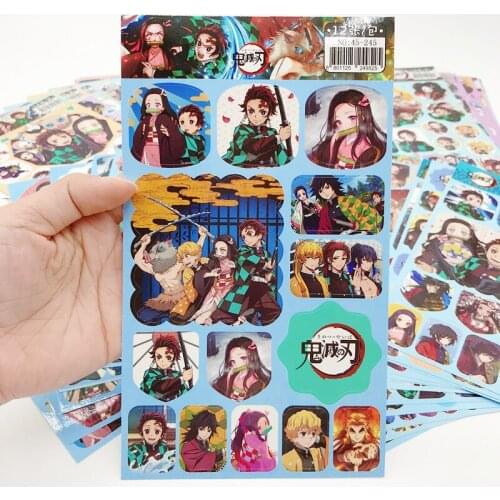 12pcs Demon Slayer Anime Stickers Pack for Bike Laptop Computer Skateboard Guitar Stationery Cute Stickers Decals Toys Kids Gift
